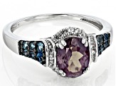 Blue Lab Created Alexandrite Rhodium Over Silver Ring 1.75ctw