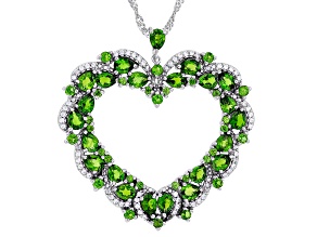 Green Chrome Diopside Rhodium Over Sterling Silver Heart Pendant With Chain 4.36ctw