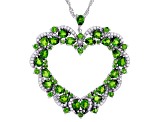 Green Chrome Diopside Rhodium Over Sterling Silver Heart Pendant With Chain 4.36ctw