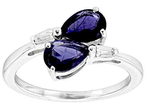 Blue Iolite Rhodium Over Sterling Silver Bypass Ring  1.16ctw