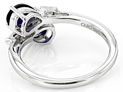 Blue Iolite Rhodium Over Sterling Silver Bypass Ring 1.16ctw