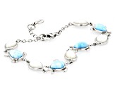 Blue Larimar Rhodium Over Sterling Silver Sea Turtle Bracelet