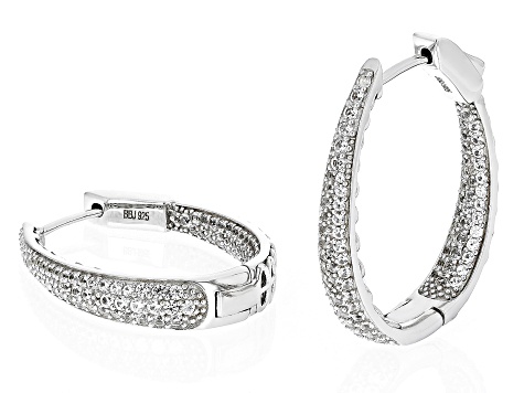 White Lab Created Sapphire Rhodium Over Sterling Silver Inside/Outside Hoop Earrings 1.86ctw