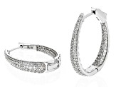 White Lab Created Sapphire Rhodium Over Sterling Silver Inside/Outside Hoop Earrings 1.86ctw