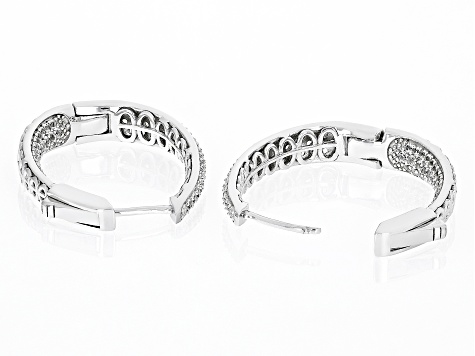 White Lab Created Sapphire Rhodium Over Sterling Silver Inside/Outside Hoop Earrings 1.86ctw