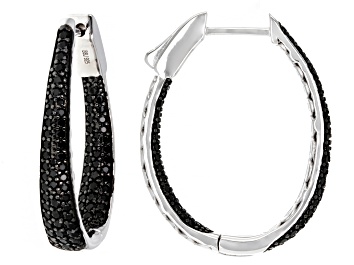 Picture of Black Spinel Rhodium Over Sterling Silver Pave Hoop Earrings 1.52ctw
