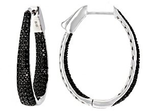 Black Spinel Rhodium Over Sterling Silver Pave Hoop Earrings 1.52ctw