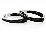 Black Spinel Rhodium Over Sterling Silver Pave Hoop Earrings 1.52ctw