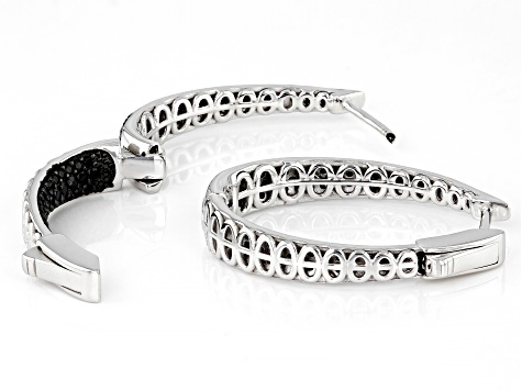 Black Spinel Rhodium Over Sterling Silver Pave Hoop Earrings 1.52ctw