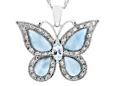 Larimar Rhodium Over Sterling Silver Butterfly Pendant With Chain 1.03ctw