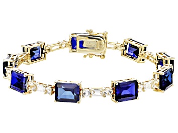 Picture of Blue Lab Created Sapphire 18k Yellow Gold Over Sterling Silver Bracelet 31.96ctw
