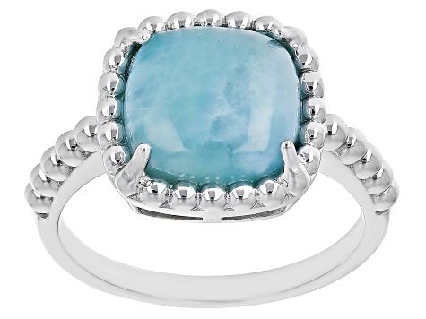 Blue Larimar Rhodium Over Sterling Silver Solitaire Ring