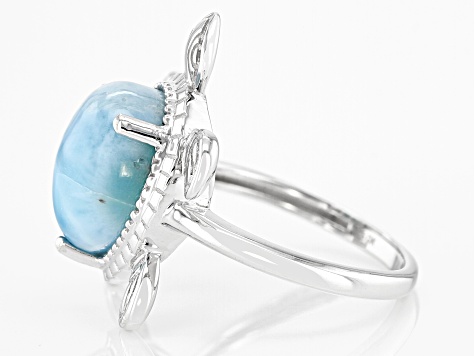 Larimar Rhodium Over Sterling Silver Sea Turtle Ring