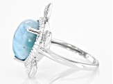 Larimar Rhodium Over Sterling Silver Sea Turtle Ring