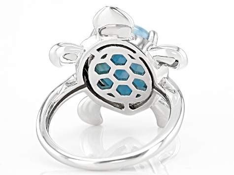 Larimar Rhodium Over Sterling Silver Sea Turtle Ring