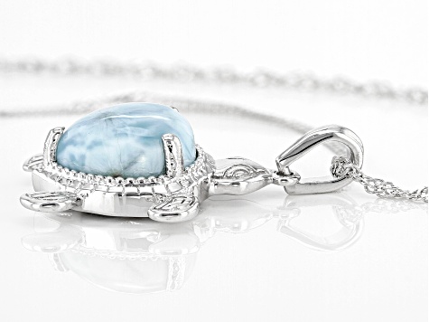 Larimar Rhodium Over Sterling Silver Sea Turtle Pendant With Chain