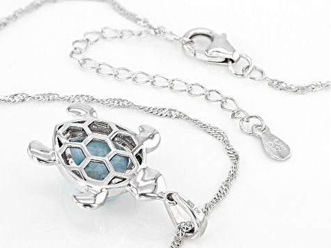 Larimar Rhodium Over Sterling Silver Sea Turtle Pendant With Chain