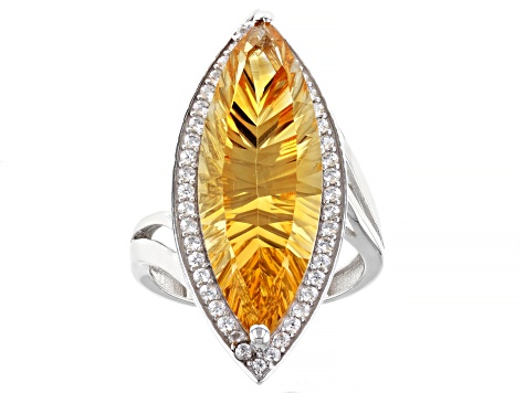 Yellow Citrine Rhodium Over Sterling Silver Ring 9.78ctw