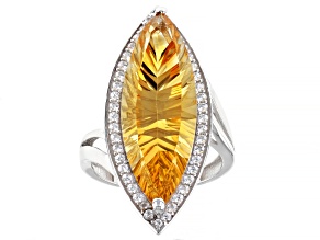 Yellow Citrine Rhodium Over Sterling Silver Ring 9.78ctw