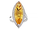 Yellow Citrine Rhodium Over Sterling Silver Ring 9.78ctw