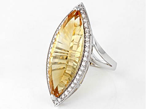 Yellow Citrine Rhodium Over Sterling Silver Ring 9.78ctw