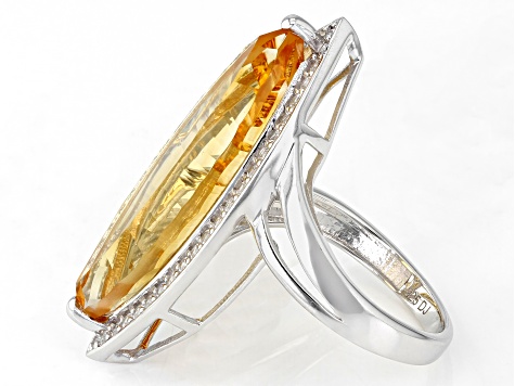 Yellow Citrine Rhodium Over Sterling Silver Ring 9.78ctw