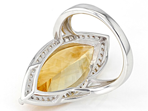 Yellow Citrine Rhodium Over Sterling Silver Ring 9.78ctw