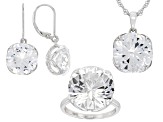White Lab Created Sapphire Rhodium Over Sterling Ring, Earrings, Pendant Chain Set 43.90ctw