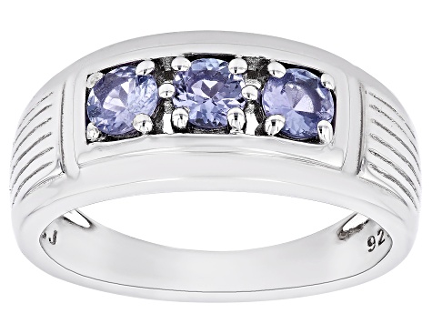 Blue Tanzanite Rhodium Over Sterling Silver Men's Ring 1.00ctw
