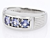 Blue Tanzanite Rhodium Over Sterling Silver Men's Ring 1.00ctw