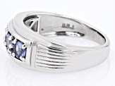 Blue Tanzanite Rhodium Over Sterling Silver Men's Ring 1.00ctw