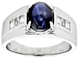Blue Star Sapphire Rhodium Over Sterling Silver Men's Ring 0.47ctw