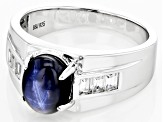 Blue Star Sapphire Rhodium Over Sterling Silver Men's Ring 0.47ctw