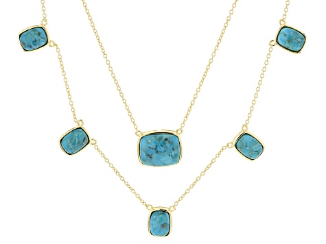 Blue Composite Turquoise 18k Yellow Gold Over Sterling Silver Layered Necklace
