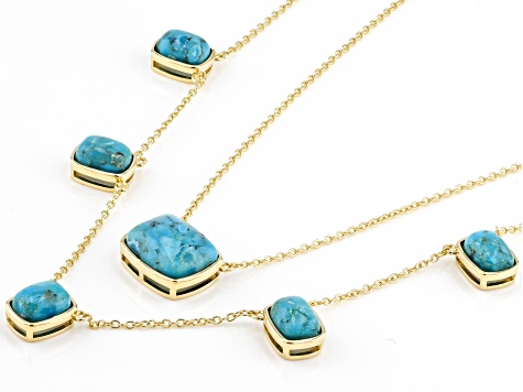 Blue Composite Turquoise 18k Yellow Gold Over Sterling Silver Layered Necklace