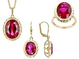 Red Lab Created Ruby 18k Yellow Gold Over Sterling Silver Ring, Earring And Pendant With Chain Set