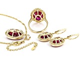 Red Lab Created Ruby 18k Yellow Gold Over Sterling Silver Ring, Earring And Pendant With Chain Set