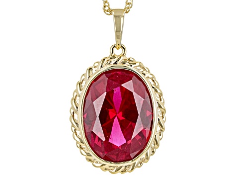 Red Lab Created Ruby 18k Yellow Gold Over Sterling Silver Ring, Earring And Pendant With Chain Set