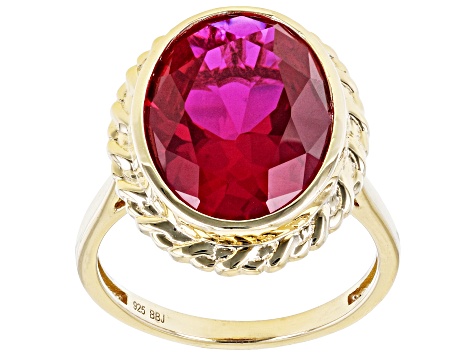 Red Lab Created Ruby 18k Yellow Gold Over Sterling Silver Ring, Earring And Pendant With Chain Set