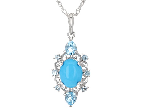 Blue Sleeping Beauty Turquoise Rhodium Over Sterling Silver Pendant With Chain