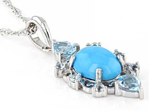 Blue Sleeping Beauty Turquoise Rhodium Over Sterling Silver Pendant With Chain