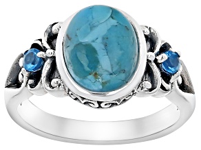 Blue Turquoise Sterling Silver Ring 0.13ctw