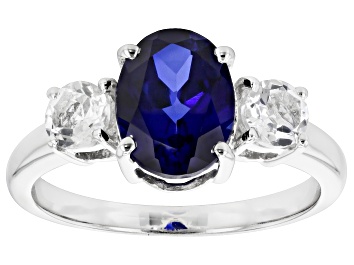 Picture of Blue Lab Created Sapphire Rhodium Over Sterling Silver Ring 2.50ctw