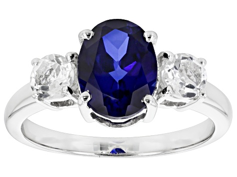 Blue Lab Created Sapphire Rhodium Over Sterling Silver Ring 2.50ctw