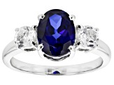 Blue Lab Created Sapphire Rhodium Over Sterling Silver Ring 2.50ctw