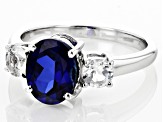 Blue Lab Created Sapphire Rhodium Over Sterling Silver Ring 2.50ctw