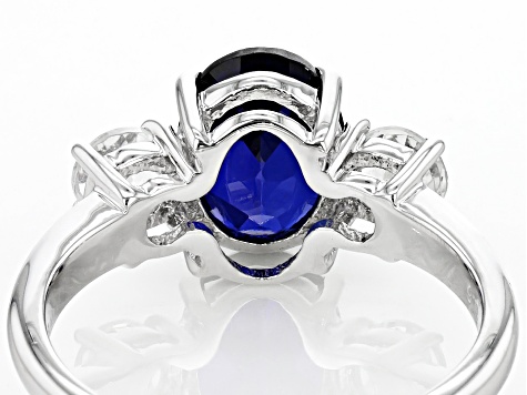 Blue Lab Created Sapphire Rhodium Over Sterling Silver Ring 2.50ctw