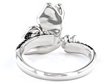 Black Spinel Rhodium Over Sterling Silver Flower And Butterfly Ring 0.21ctw