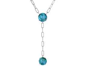 Turquoise Rhodium Over Sterling Silver Paperclip Chain Necklace