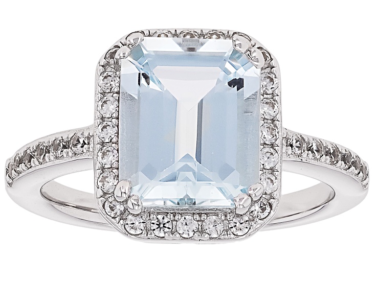 Blue Aquamarine Rhodium Over Sterling Silver Ring 2.97ctw